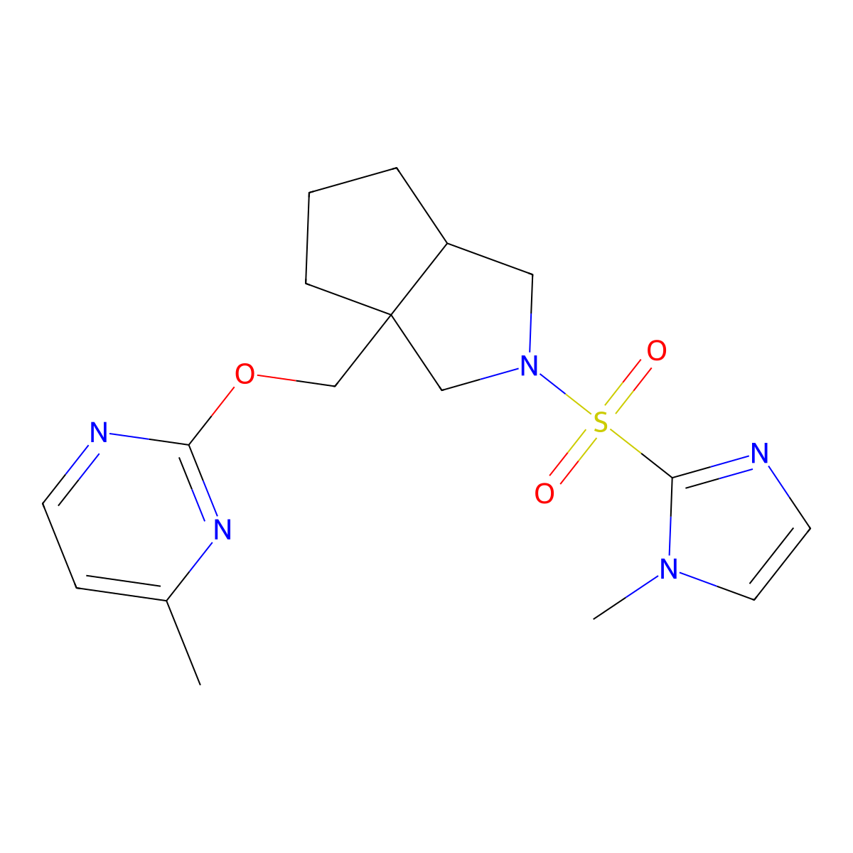 4-methyl-2-({2-[(1-methyl-1H-imidazol-2-yl)sulfonyl]-octahydrocyclopenta[c]pyrrol-3a-yl}methoxy)pyrimidine molecular structure, CAS 2741921-99-1
