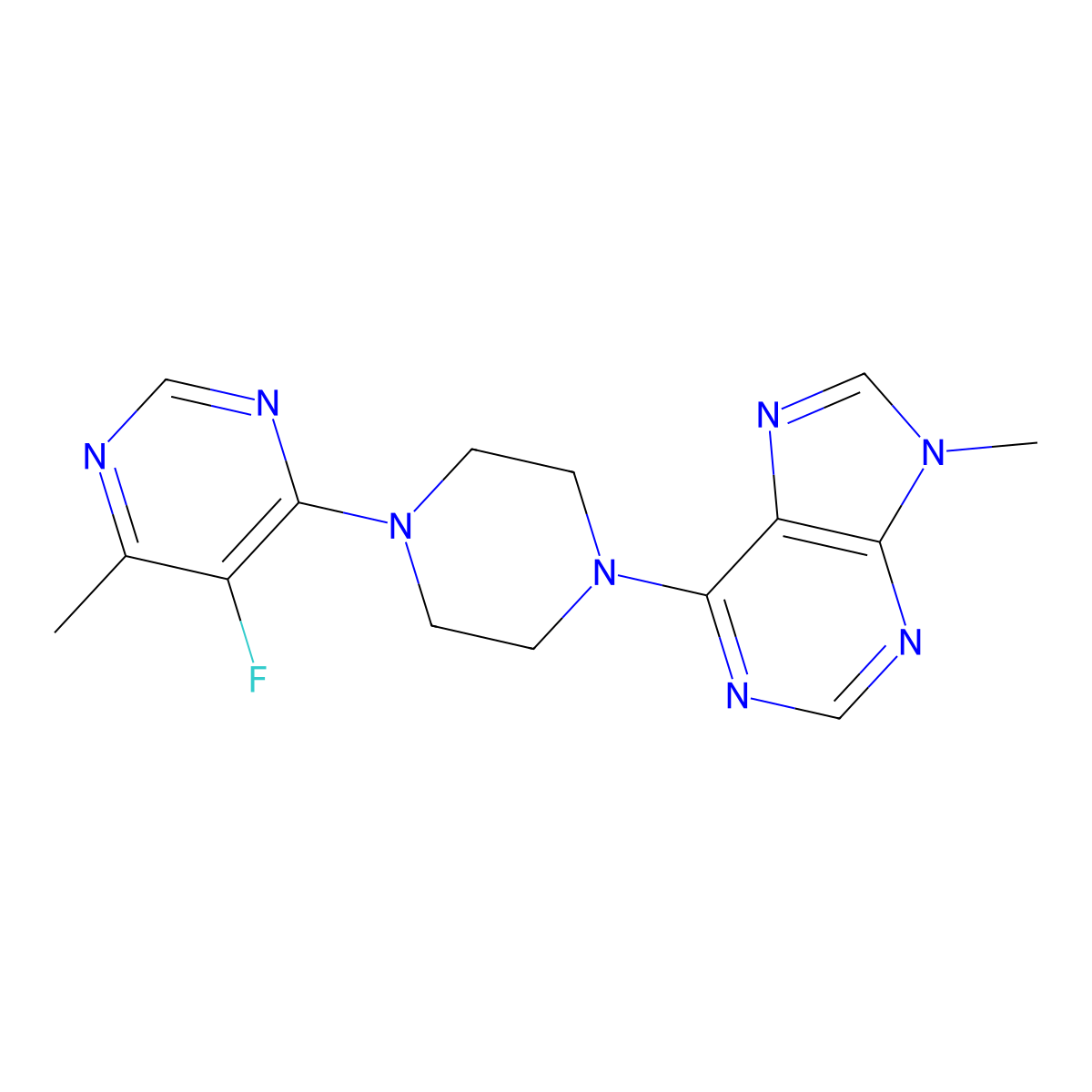 6-[4-(5-fluoro-6-methylpyrimidin-4-yl)piperazin-1-yl]-9-methyl-9H-purine molecular structure, CAS 2741922-03-0