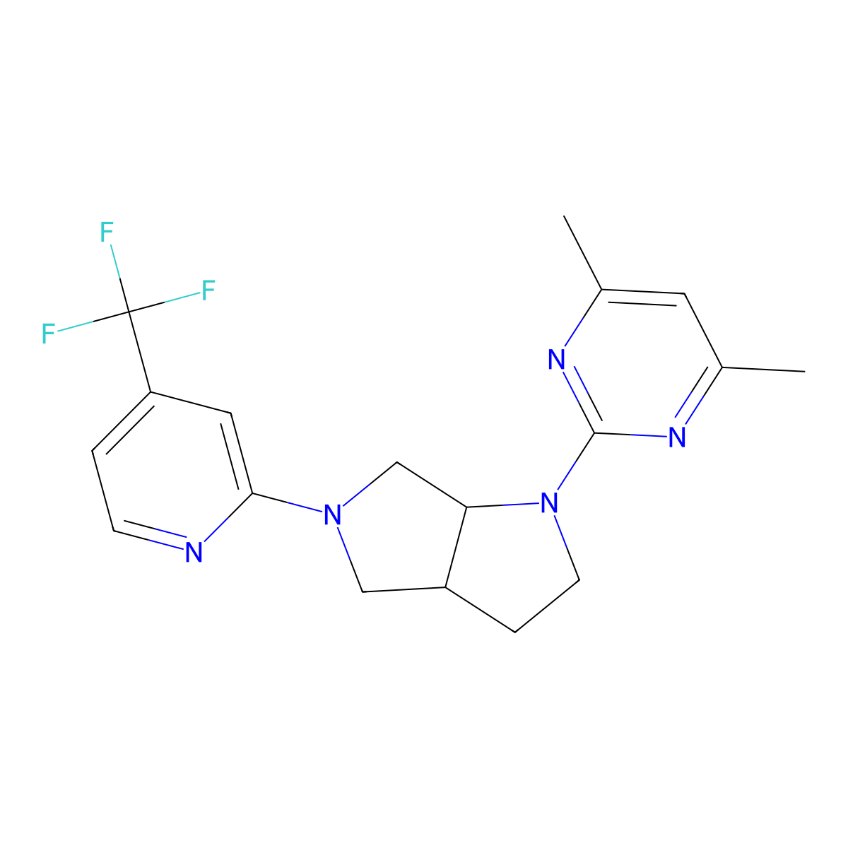 4,6-Dimethyl-2-{5-[4-(trifluoromethyl)pyridin-2-yl]-octahydropyrrolo[2,3-c]pyrrol-1-yl}pyrimidine molecular structure, CAS 2741922-05-2