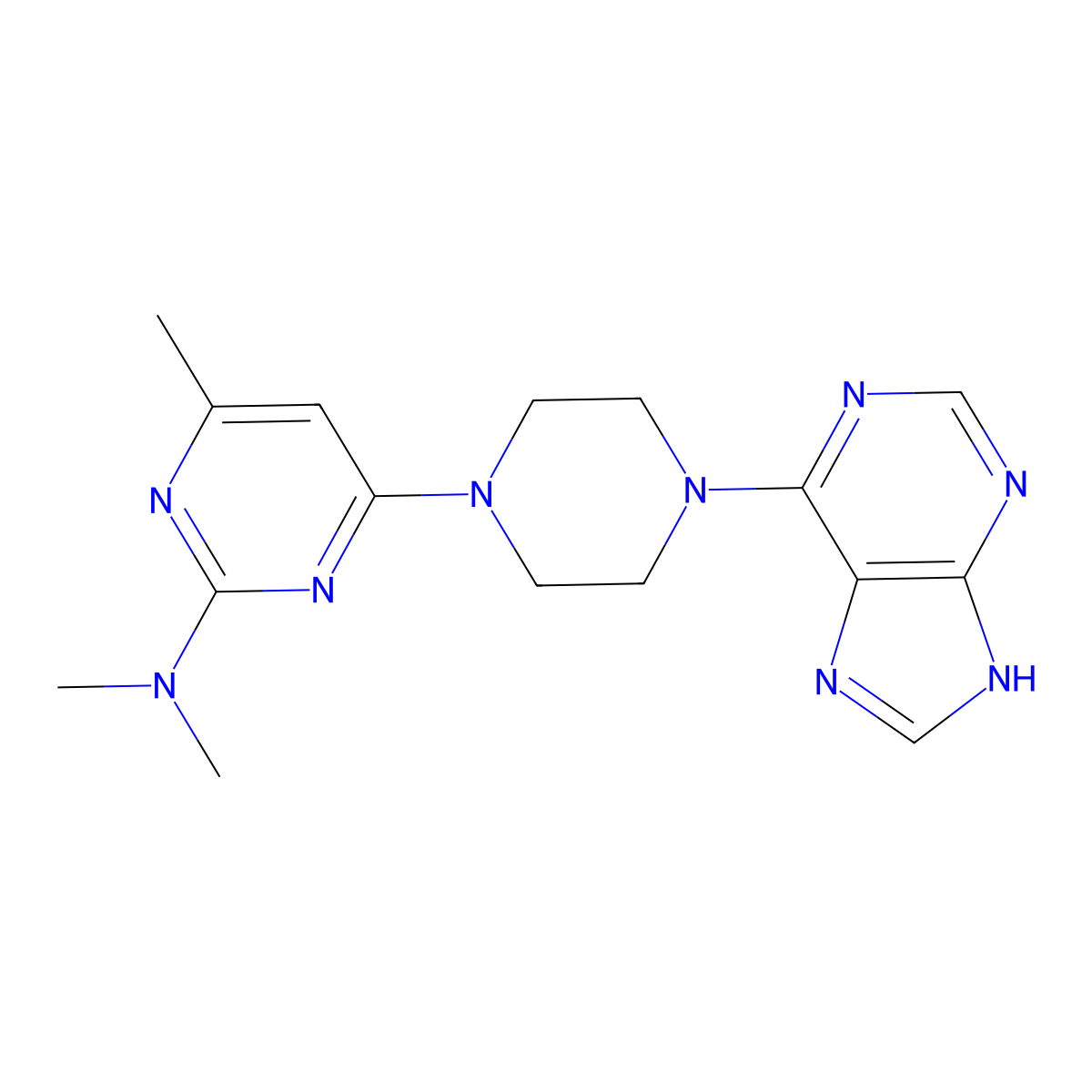 N,N,4-trimethyl-6-[4-(9H-purin-6-yl)piperazin-1-yl]pyrimidin-2-amine molecular structure, CAS 2741922-12-1
