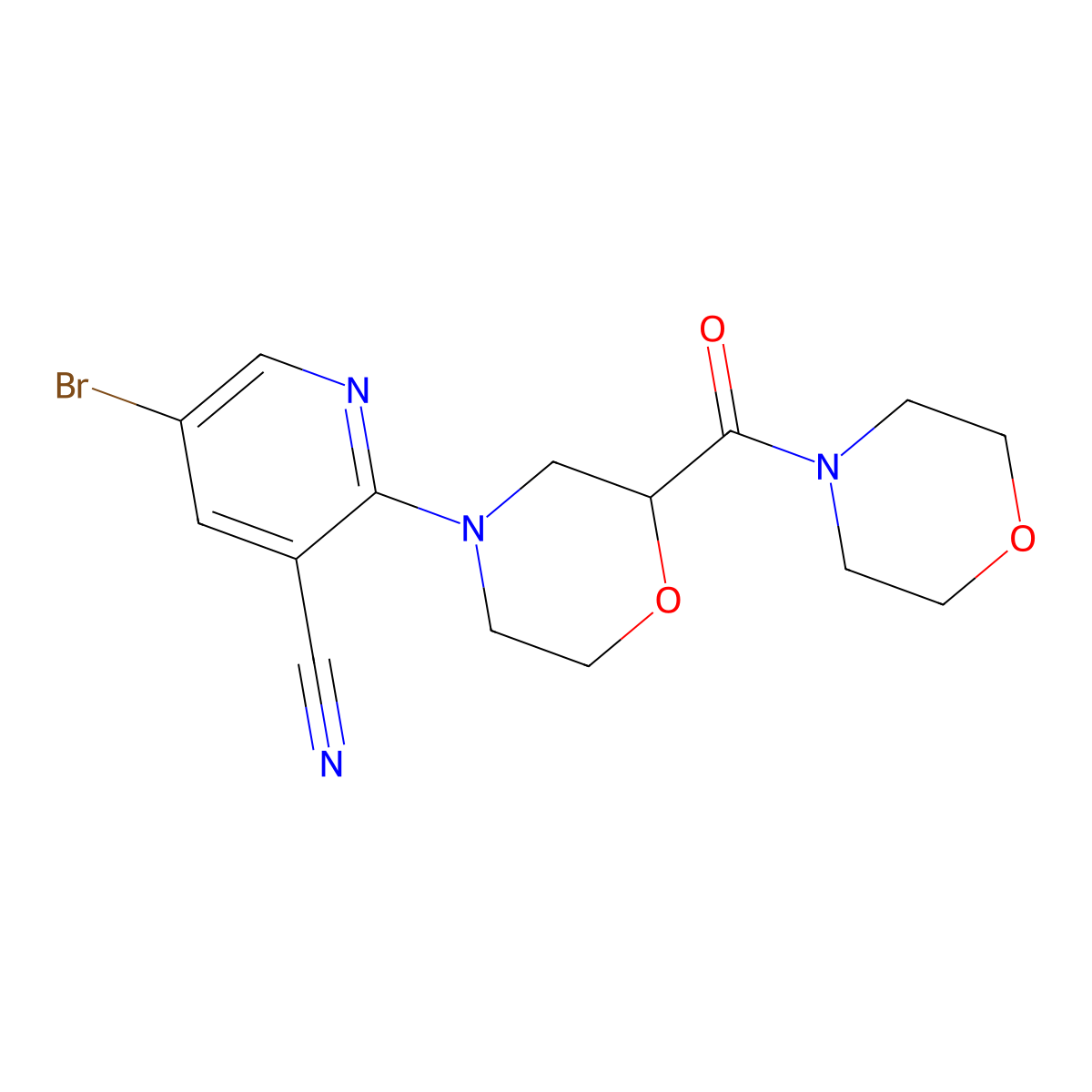 5-Bromo-2-[2-(morpholine-4-carbonyl)morpholin-4-yl]pyridine-3-carbonitrile molecular structure, CAS 2741922-16-5
