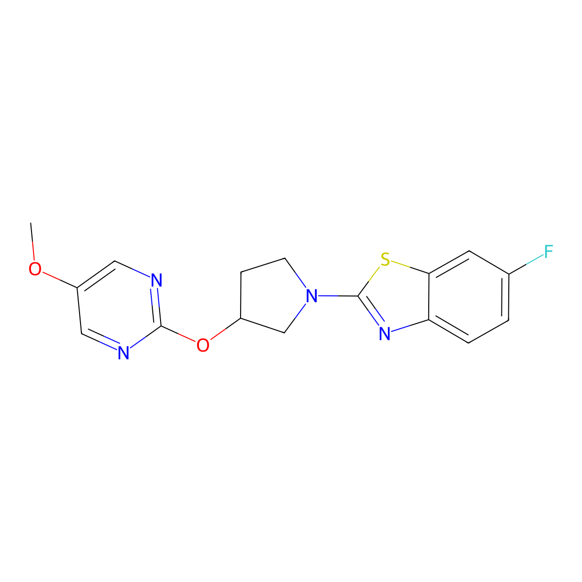 6-Fluoro-2-{3-[(5-methoxypyrimidin-2-yl)oxy]pyrrolidin-1-yl}-1,3-benzothiazole molecular structure, CAS 2741922-21-2