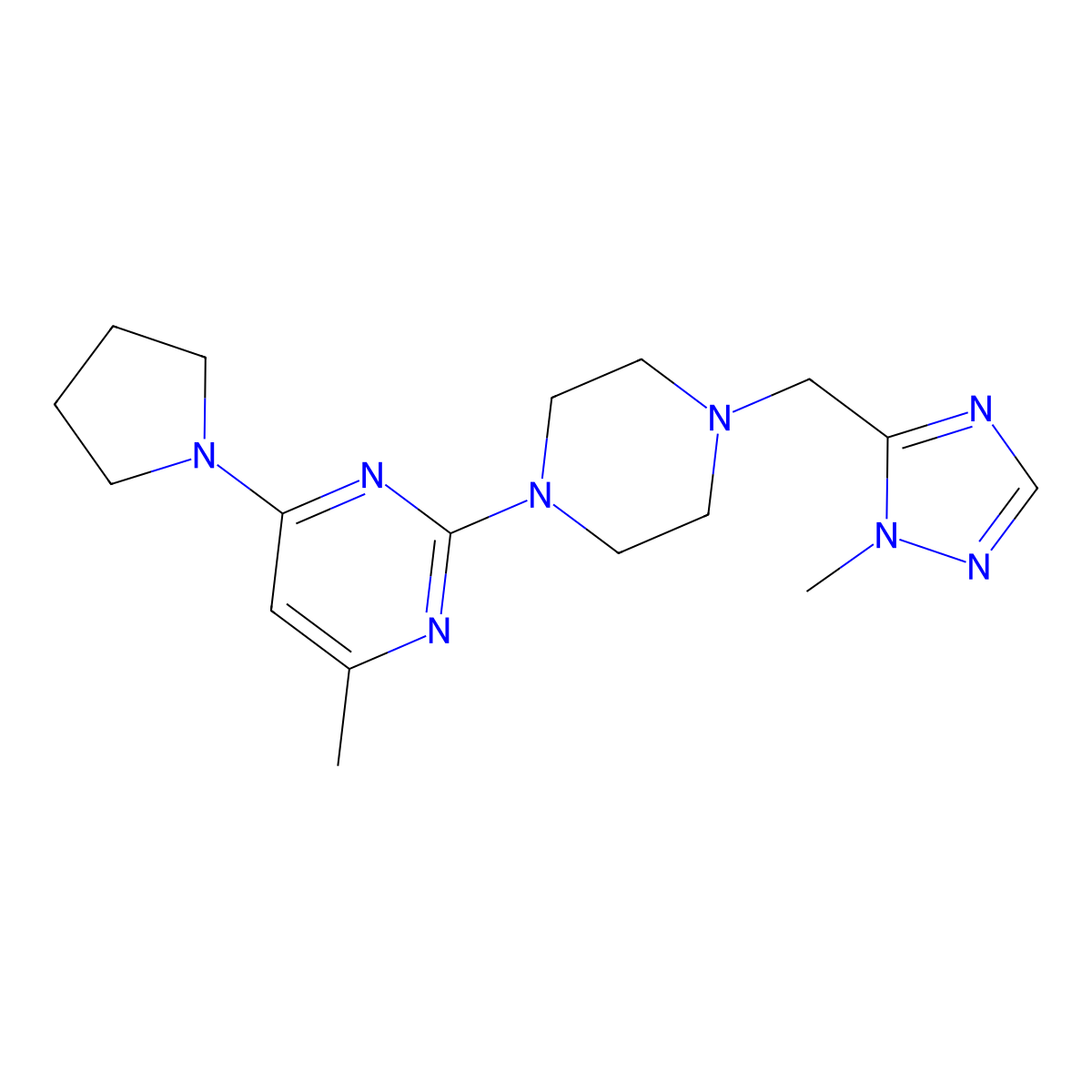 4-methyl-2-{4-[(1-methyl-1H-1,2,4-triazol-5-yl)methyl]piperazin-1-yl}-6-(pyrrolidin-1-yl)pyrimidine molecular structure, CAS 2741922-27-8