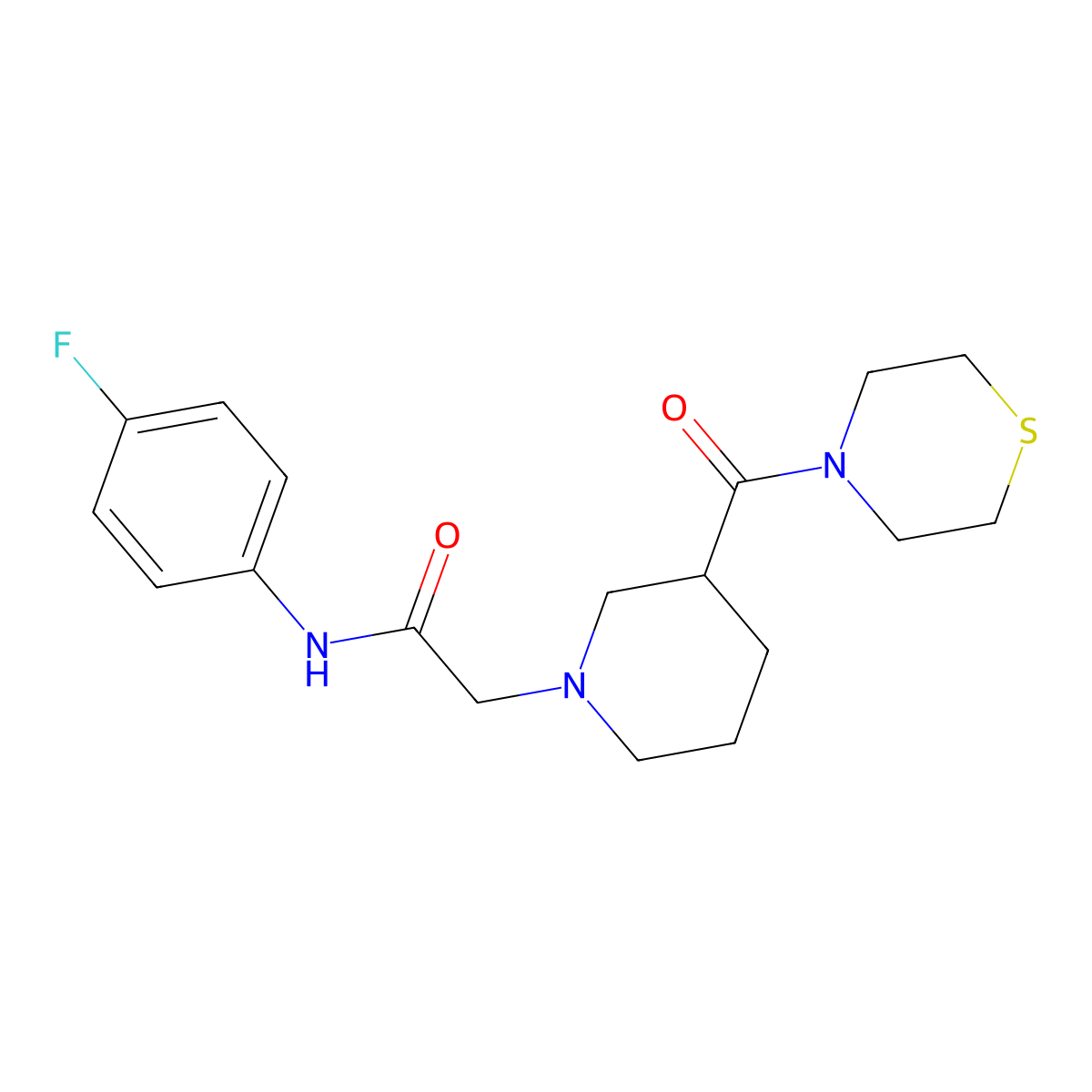 N-(4-fluorophenyl)-2-[3-(thiomorpholine-4-carbonyl)piperidin-1-yl]acetamide molecular structure, CAS 2741922-28-9