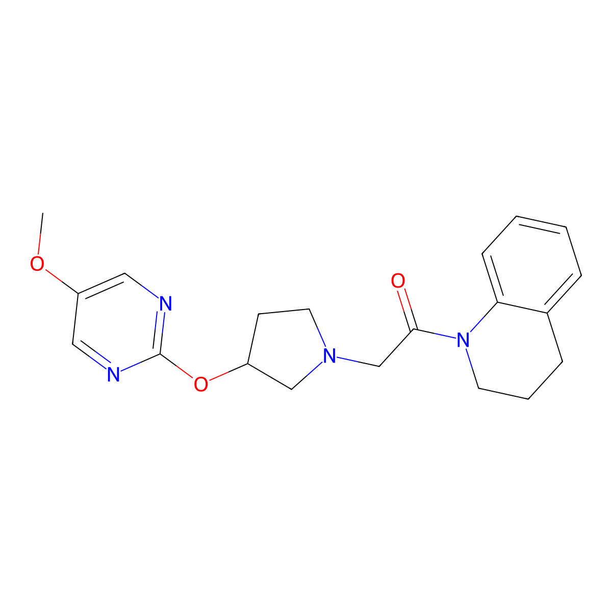 2-{3-[(5-Methoxypyrimidin-2-yl)oxy]pyrrolidin-1-yl}-1-(1,2,3,4-tetrahydroquinolin-1-yl)ethan-1-one molecular structure, CAS 2741922-30-3