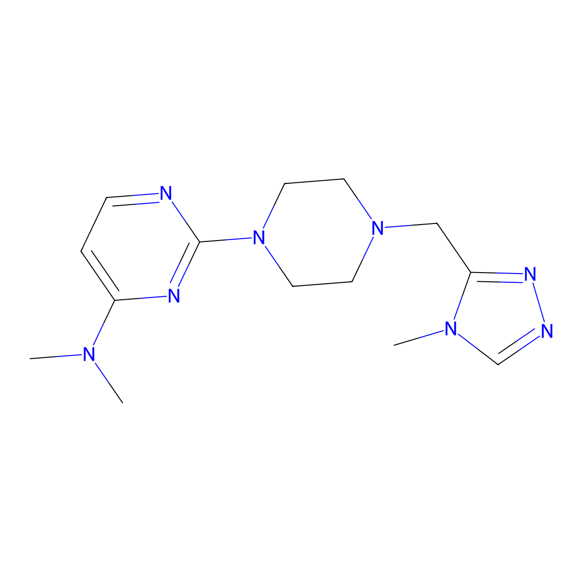N,N-dimethyl-2-{4-[(4-methyl-4H-1,2,4-triazol-3-yl)methyl]piperazin-1-yl}pyrimidin-4-amine molecular structure, CAS 2741922-33-6