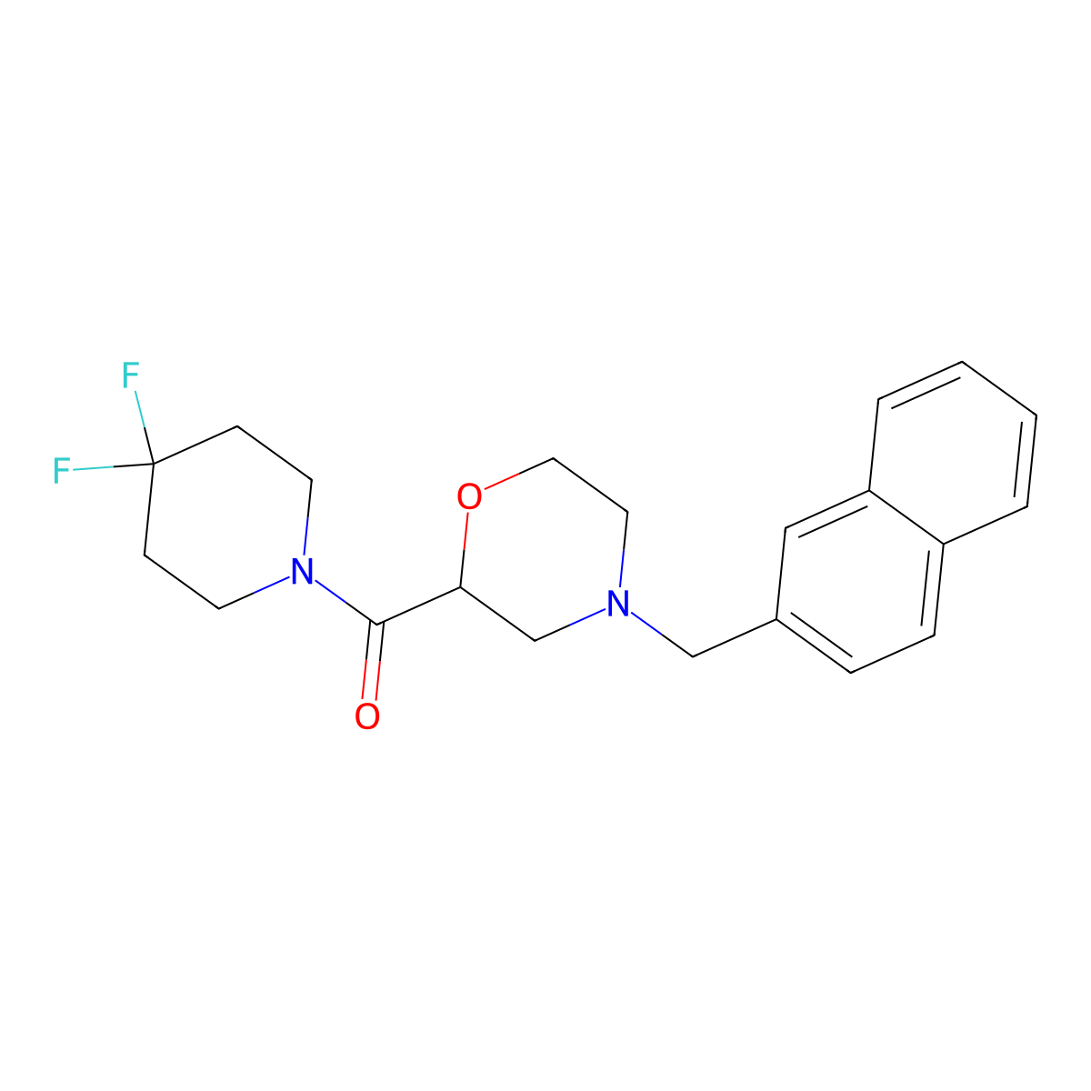 2-(4,4-Difluoropiperidine-1-carbonyl)-4-[(naphthalen-2-yl)methyl]morpholine molecular structure, CAS 2741922-35-8