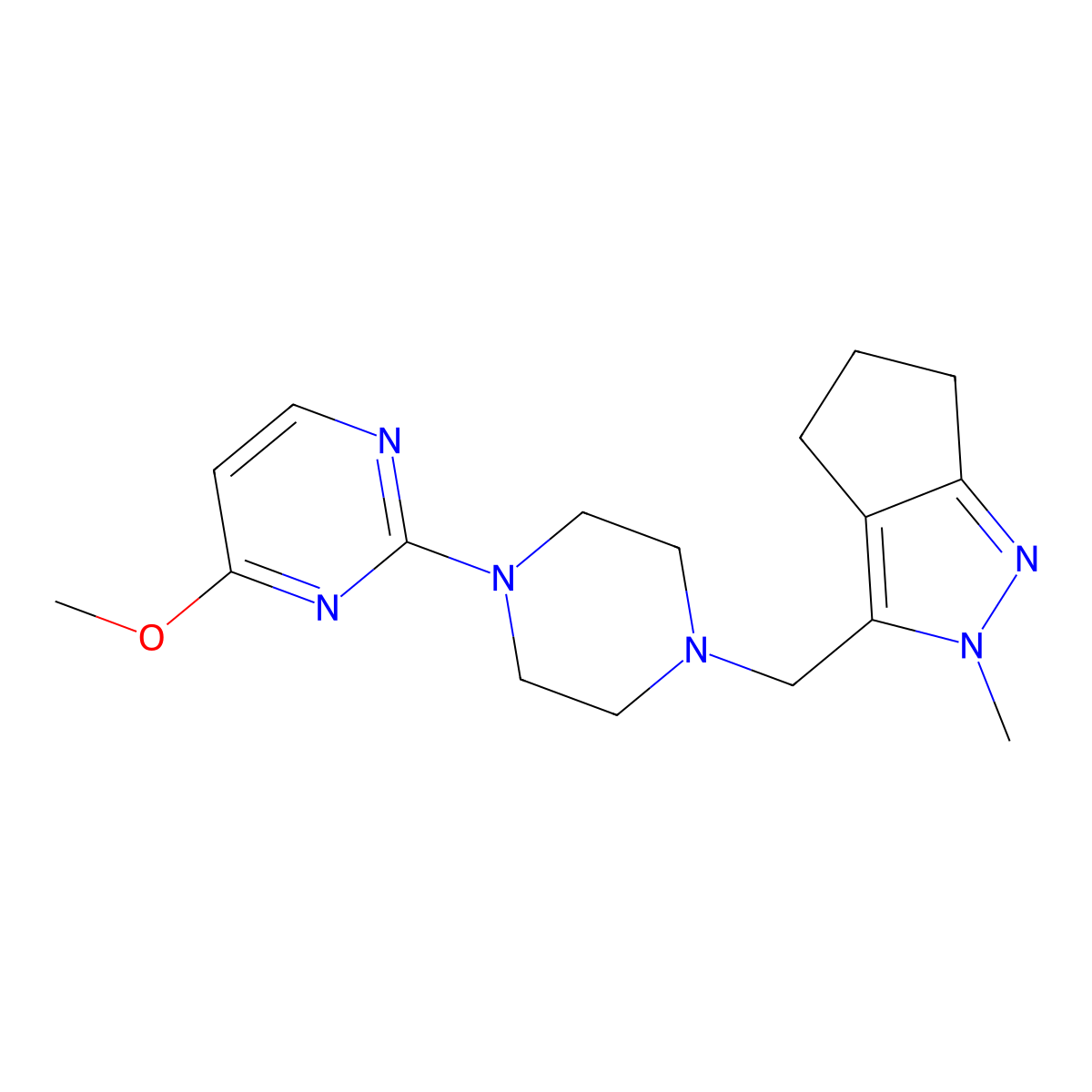 4-methoxy-2-[4-({2-methyl-2H,4H,5H,6H-cyclopenta[c]pyrazol-3-yl}methyl)piperazin-1-yl]pyrimidine molecular structure, CAS 2741922-37-0