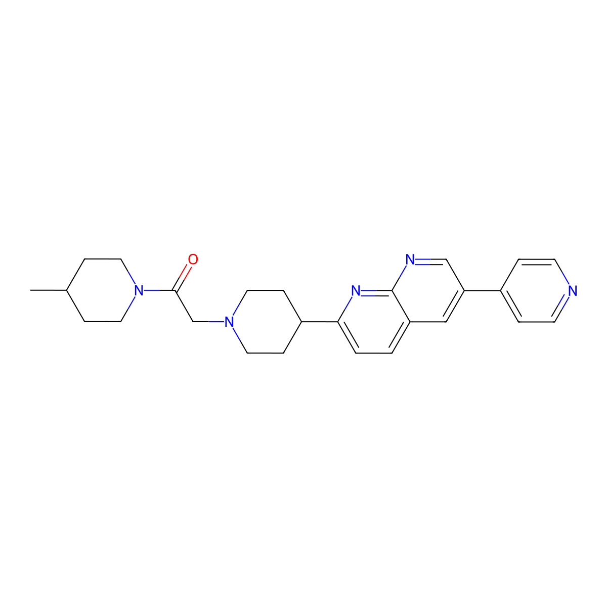 1-(4-Methylpiperidin-1-yl)-2-{4-[6-(pyridin-4-yl)-1,8-naphthyridin-2-yl]piperidin-1-yl}ethan-1-one molecular structure, CAS 2741922-43-8