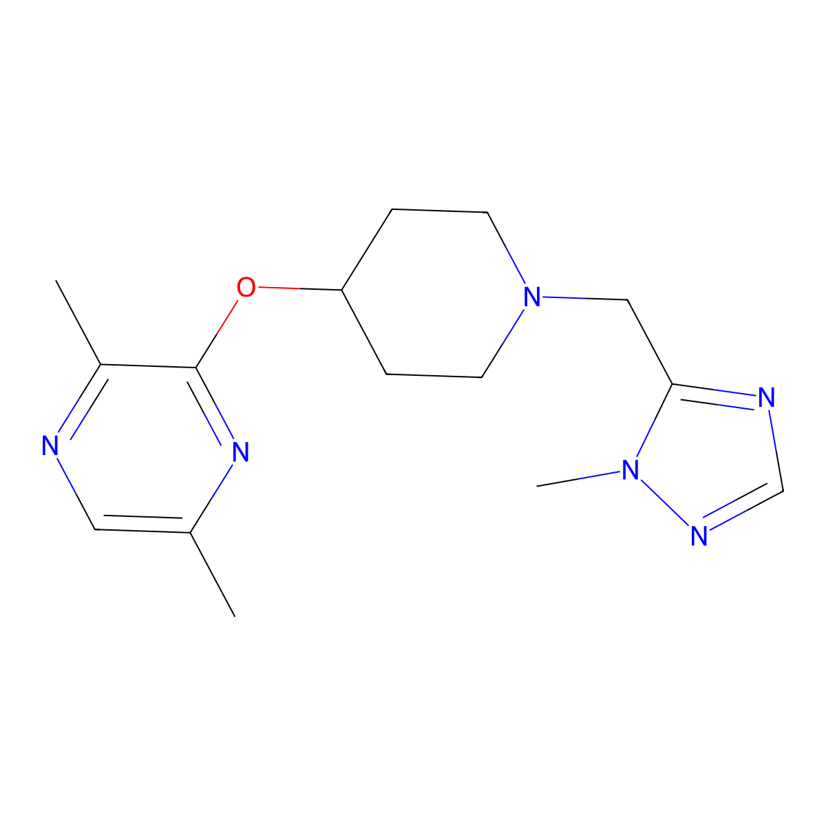 2,5-dimethyl-3-({1-[(1-methyl-1H-1,2,4-triazol-5-yl)methyl]piperidin-4-yl}oxy)pyrazine molecular structure, CAS 2741922-45-0