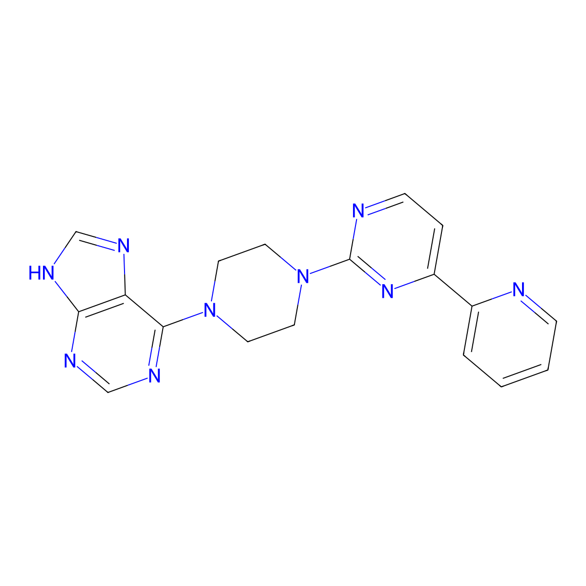 6-{4-[4-(pyridin-2-yl)pyrimidin-2-yl]piperazin-1-yl}-9H-purine molecular structure, CAS 2741922-47-2