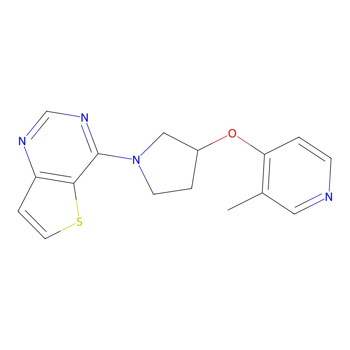 3-Methyl-4-[(1-{thieno[3,2-d]pyrimidin-4-yl}pyrrolidin-3-yl)oxy]pyridine molecular structure, CAS 2741922-48-3