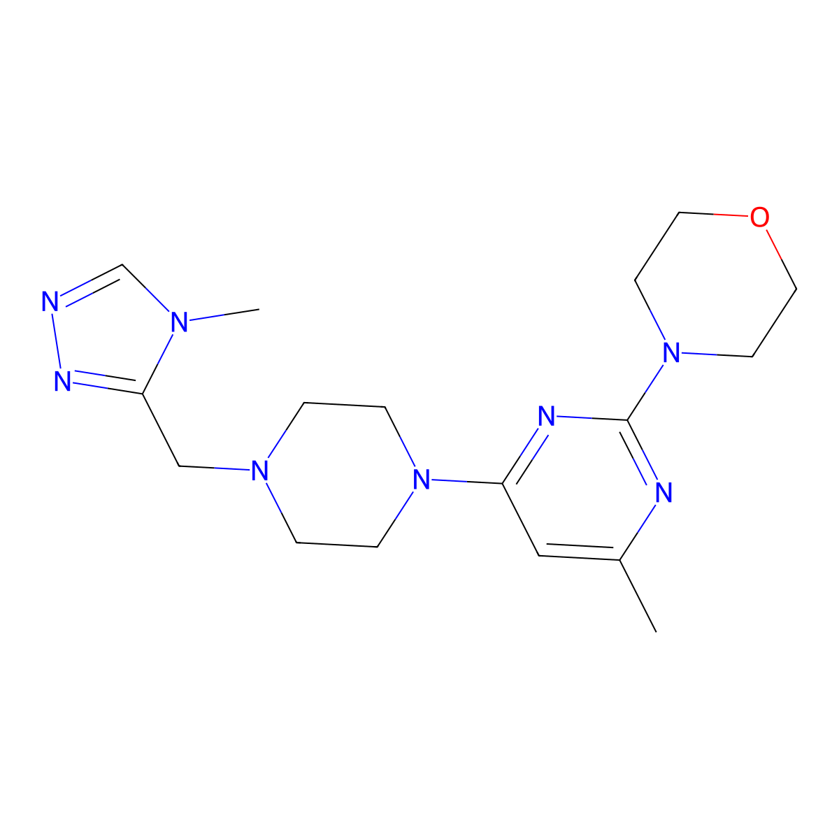 4-(4-methyl-6-{4-[(4-methyl-4H-1,2,4-triazol-3-yl)methyl]piperazin-1-yl}pyrimidin-2-yl)morpholine molecular structure, CAS 2741922-49-4