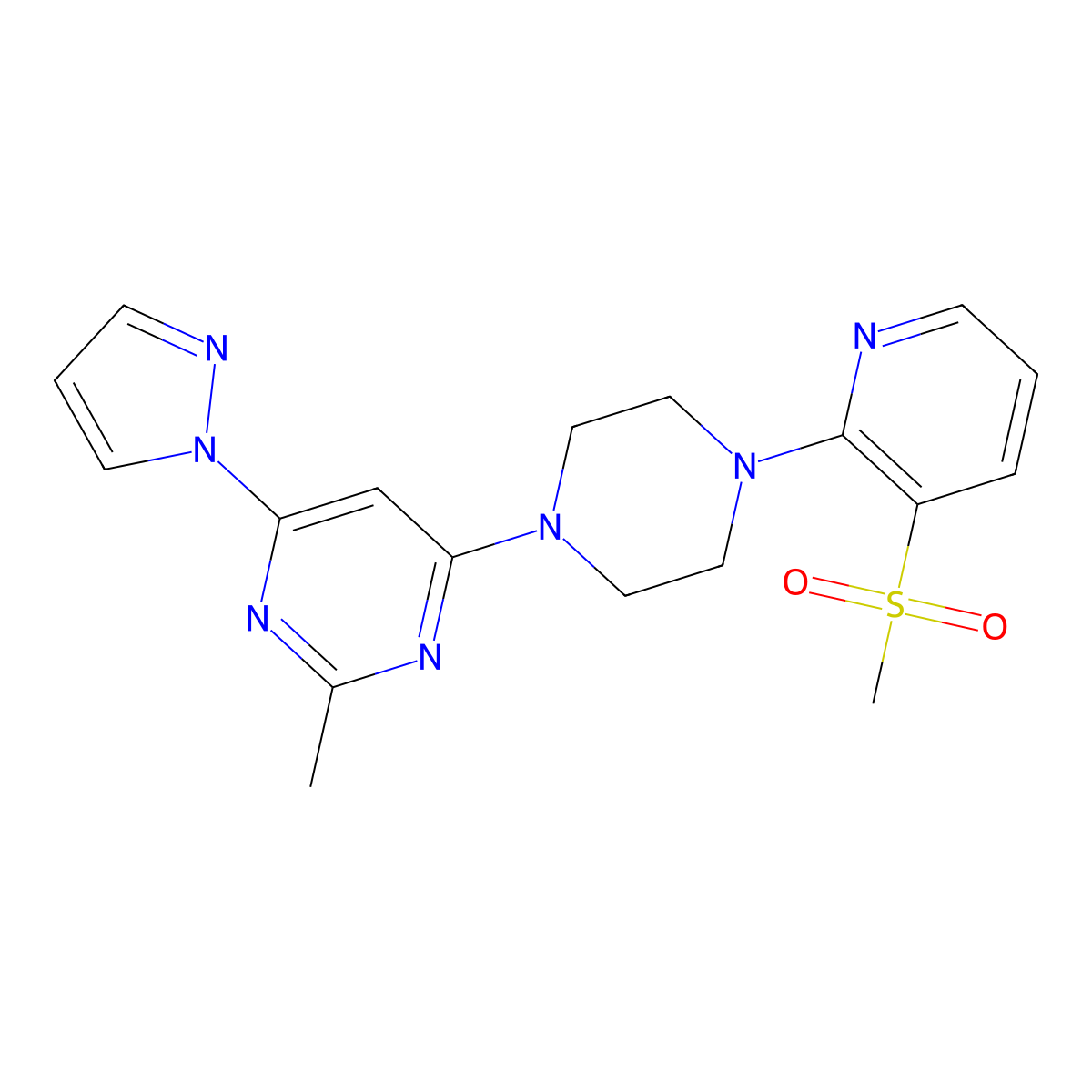 4-[4-(3-methanesulfonylpyridin-2-yl)piperazin-1-yl]-2-methyl-6-(1H-pyrazol-1-yl)pyrimidine molecular structure, CAS 2741922-52-9
