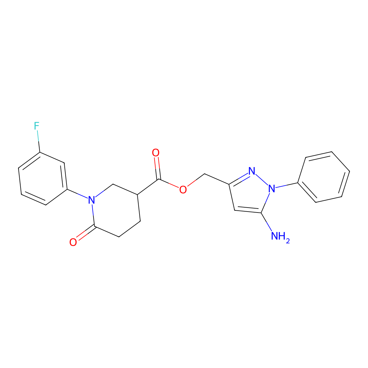 (5-amino-1-phenyl-1H-pyrazol-3-yl)methyl 1-(3-fluorophenyl)-6-oxopiperidine-3-carboxylate molecular structure, CAS 2741922-53-0