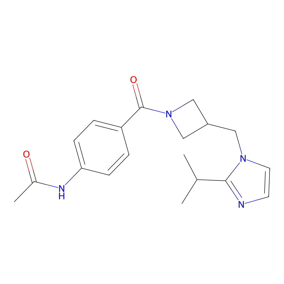 N-[4-(3-{[2-(propan-2-yl)-1H-imidazol-1-yl]methyl}azetidine-1-carbonyl)phenyl]acetamide molecular structure, CAS 2741922-55-2