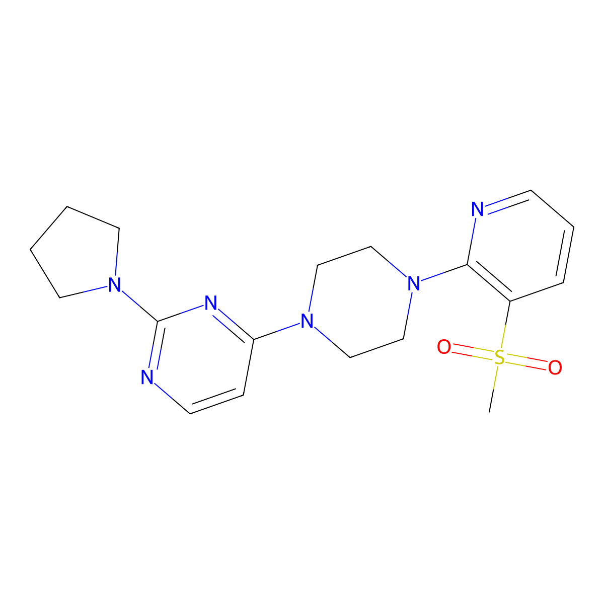 4-[4-(3-Methanesulfonylpyridin-2-yl)piperazin-1-yl]-2-(pyrrolidin-1-yl)pyrimidine molecular structure, CAS 2741922-56-3