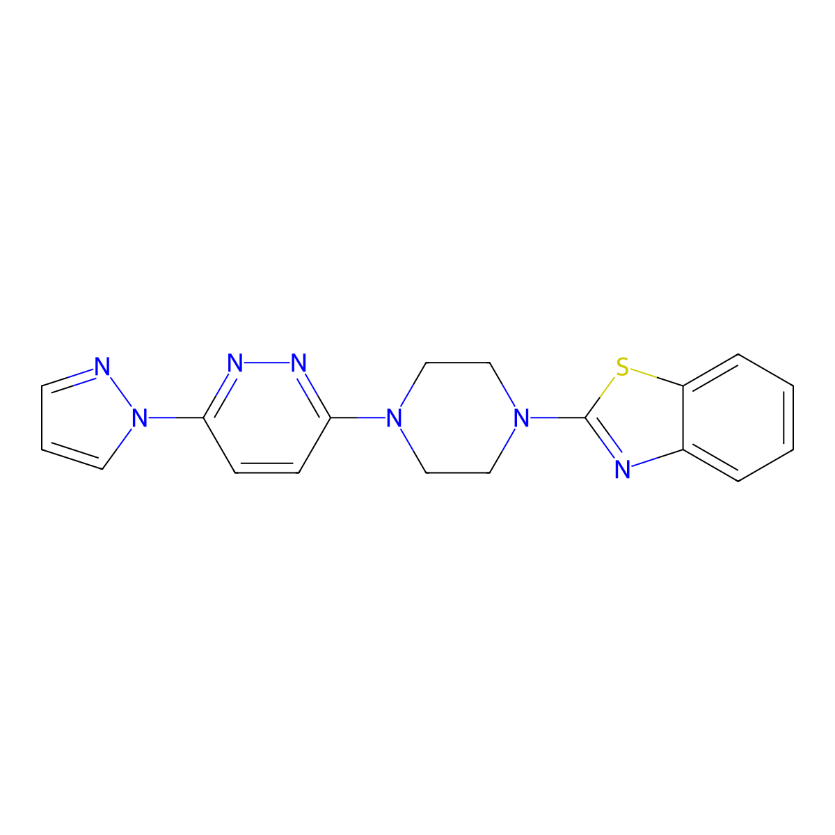2-{4-[6-(1H-pyrazol-1-yl)pyridazin-3-yl]piperazin-1-yl}-1,3-benzothiazole molecular structure, CAS 2741922-58-5