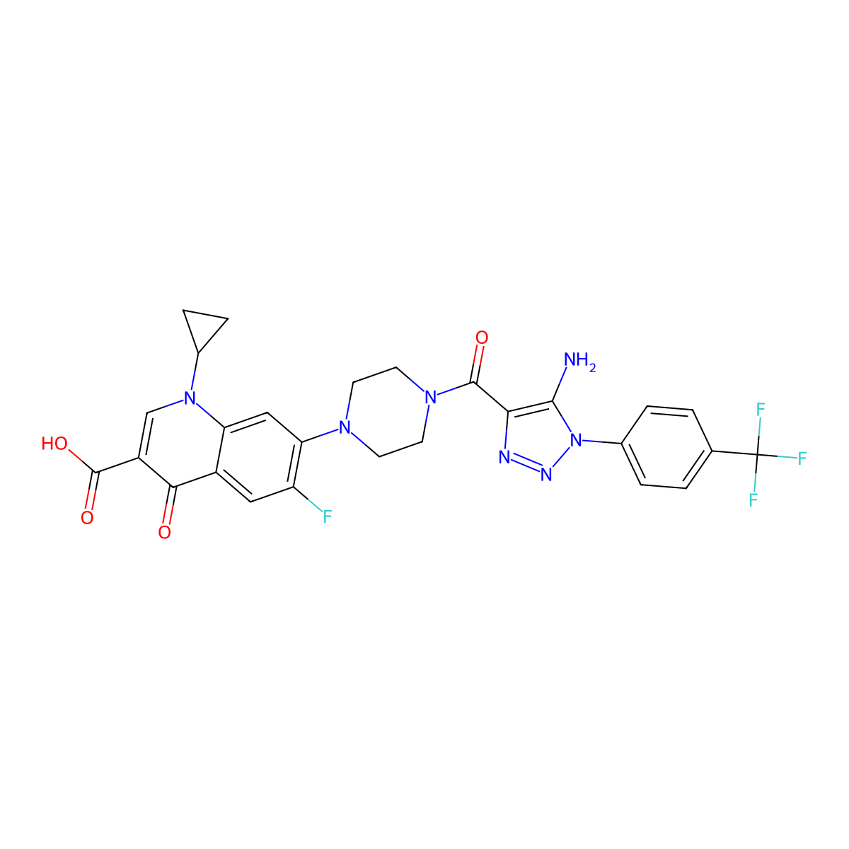 7-(4-{5-amino-1-[4-(trifluoromethyl)phenyl]-1H-1,2,3-triazole-4-carbonyl}piperazin-1-yl)-1-cyclopropyl-6-fluoro-4-oxo-1,4-dihydroquinoline-3-carboxylic acid molecular structure, CAS 2741922-62-1