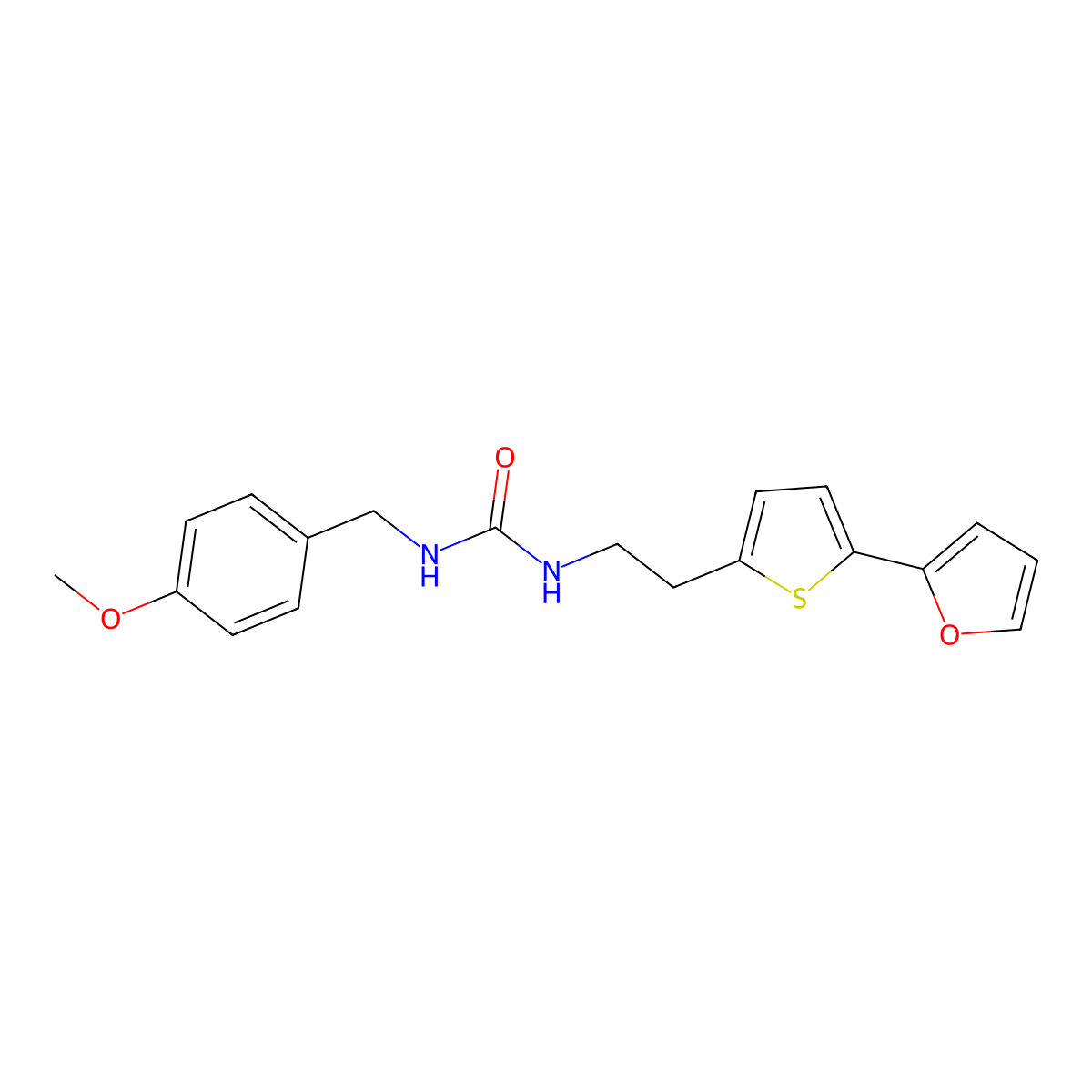 3-{2-[5-(Furan-2-yl)thiophen-2-yl]ethyl}-1-[(4-methoxyphenyl)methyl]urea molecular structure, CAS 2741922-63-2