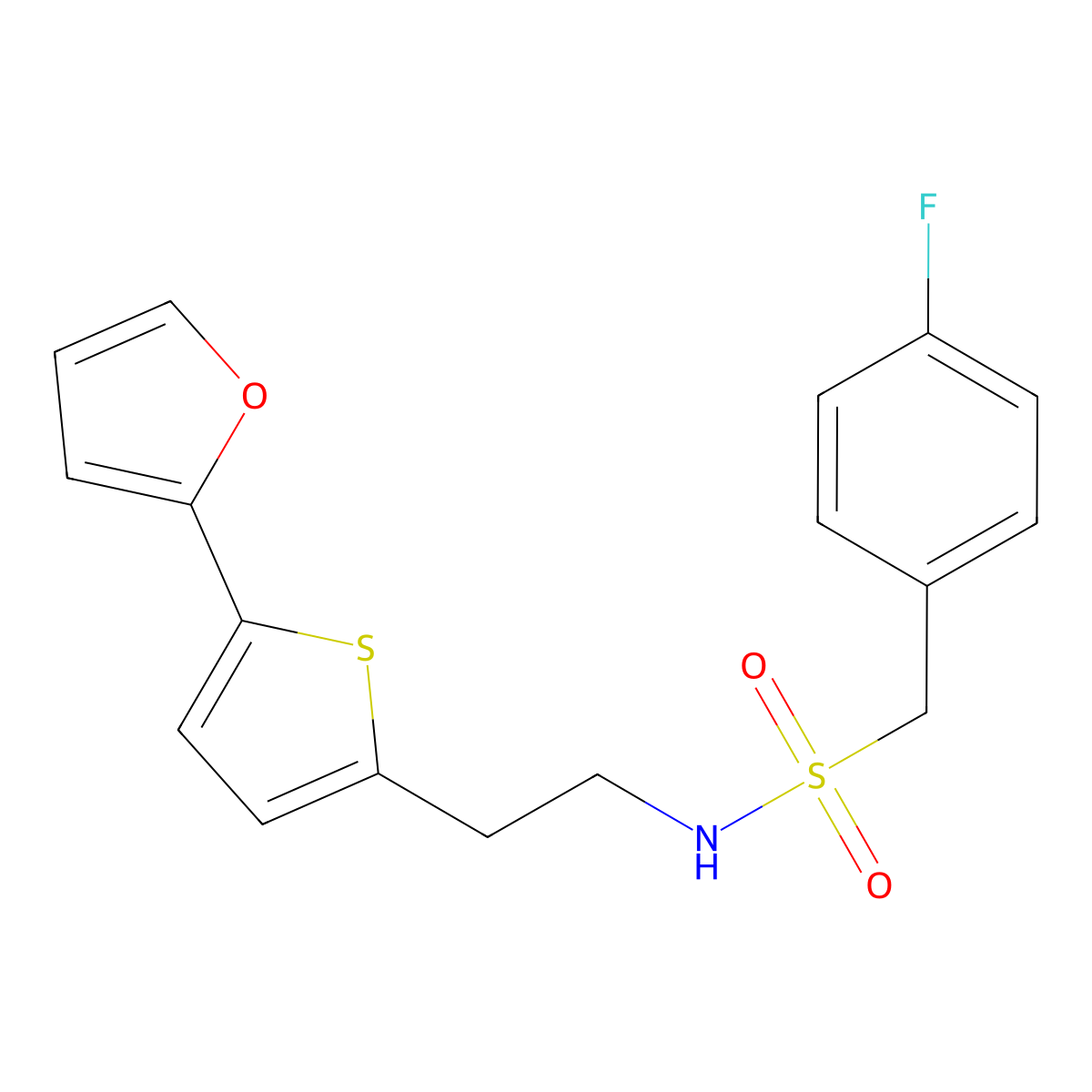 1-(4-fluorophenyl)-N-{2-[5-(furan-2-yl)thiophen-2-yl]ethyl}methanesulfonamide molecular structure, CAS 2741922-68-7