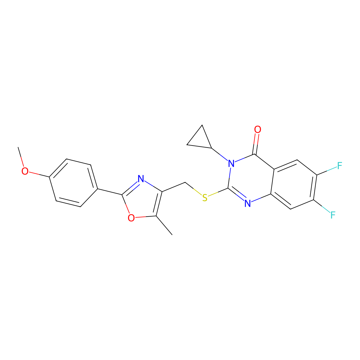 3-Cyclopropyl-6,7-difluoro-2-({[2-(4-methoxyphenyl)-5-methyl-1,3-oxazol-4-yl]methyl}sulfanyl)-3,4-dihydroquinazolin-4-one molecular structure, CAS 2741922-69-8