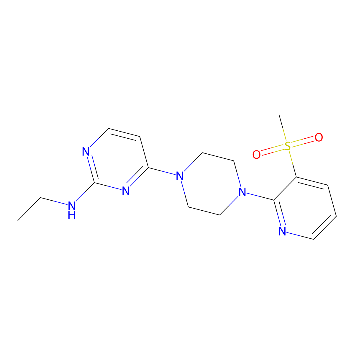 N-ethyl-4-[4-(3-methanesulfonylpyridin-2-yl)piperazin-1-yl]pyrimidin-2-amine molecular structure, CAS 2741922-70-1