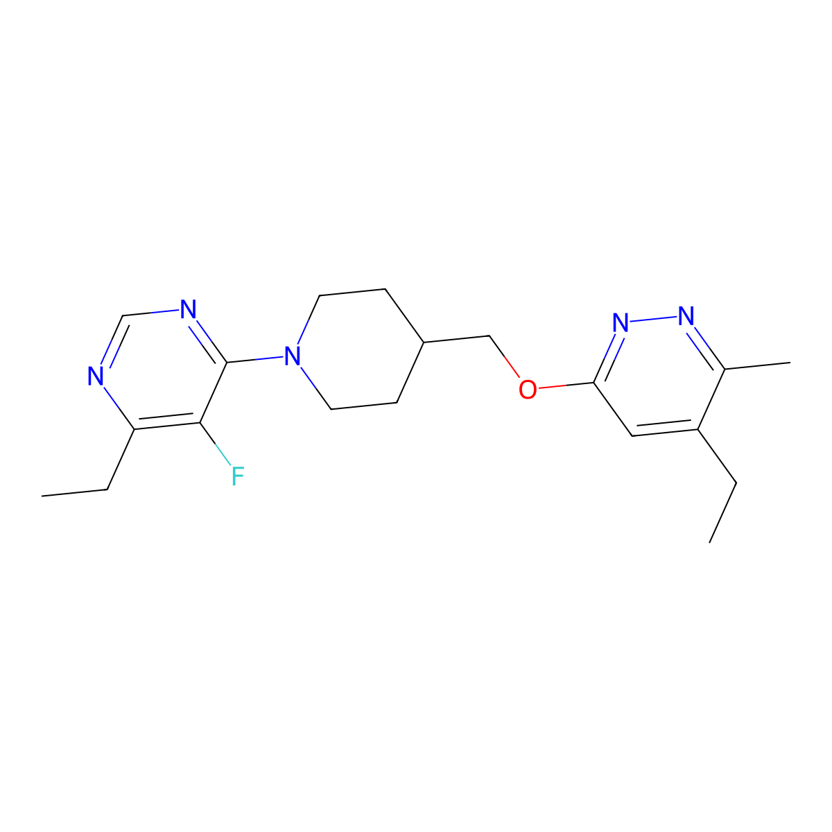4-Ethyl-6-(4-{[(5-ethyl-6-methylpyridazin-3-yl)oxy]methyl}piperidin-1-yl)-5-fluoropyrimidine molecular structure, CAS 2741922-77-8