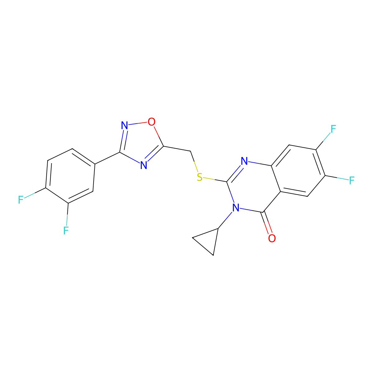 3-Cyclopropyl-2-({[3-(3,4-difluorophenyl)-1,2,4-oxadiazol-5-yl]methyl}sulfanyl)-6,7-difluoro-3,4-dihydroquinazolin-4-one molecular structure, CAS 2741922-78-9