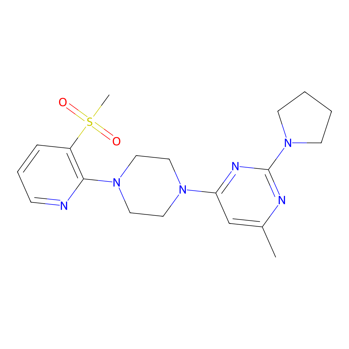 4-[4-(3-Methanesulfonylpyridin-2-yl)piperazin-1-yl]-6-methyl-2-(pyrrolidin-1-yl)pyrimidine molecular structure, CAS 2741922-81-4