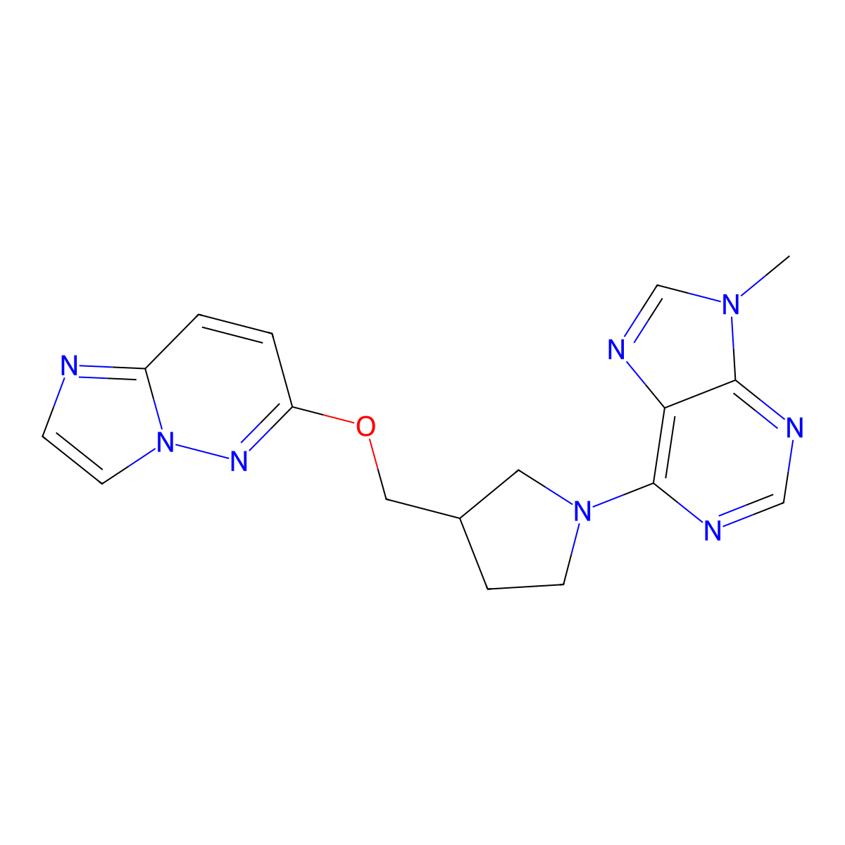 6-[3-({imidazo[1,2-b]pyridazin-6-yloxy}methyl)pyrrolidin-1-yl]-9-methyl-9H-purine molecular structure, CAS 2741922-88-1