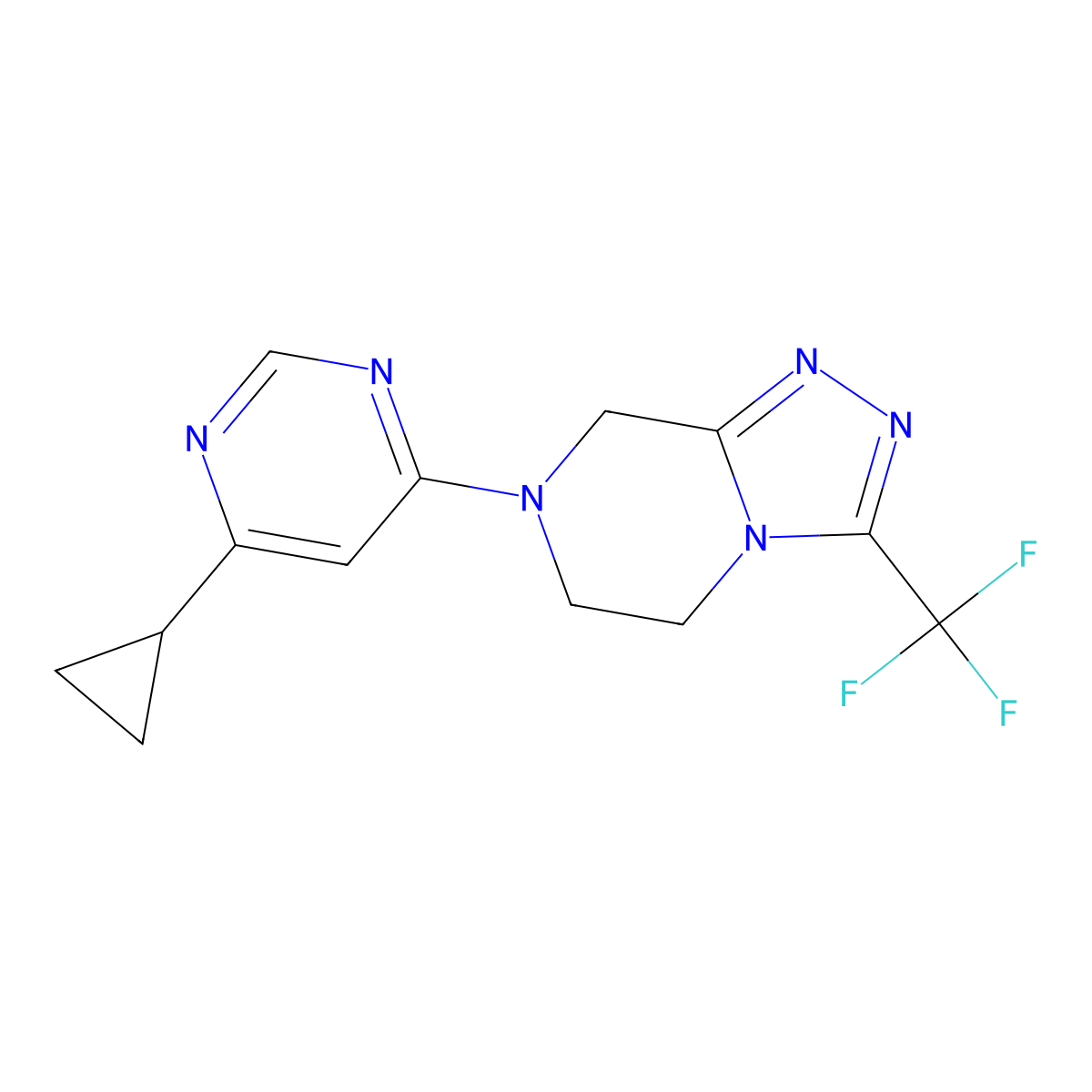 4-cyclopropyl-6-[3-(trifluoromethyl)-5H,6H,7H,8H-[1,2,4]triazolo[4,3-a]pyrazin-7-yl]pyrimidine molecular structure, CAS 2741922-89-2
