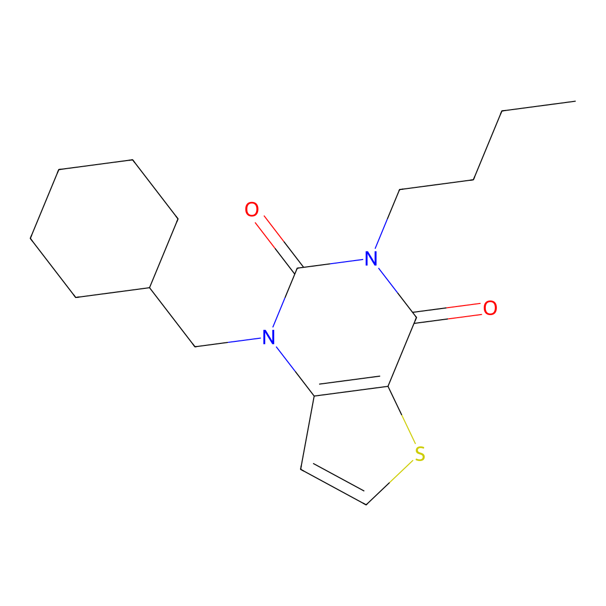 3-butyl-1-(cyclohexylmethyl)-1H,2H,3H,4H-thieno[3,2-d]pyrimidine-2,4-dione molecular structure, CAS 2741922-91-6