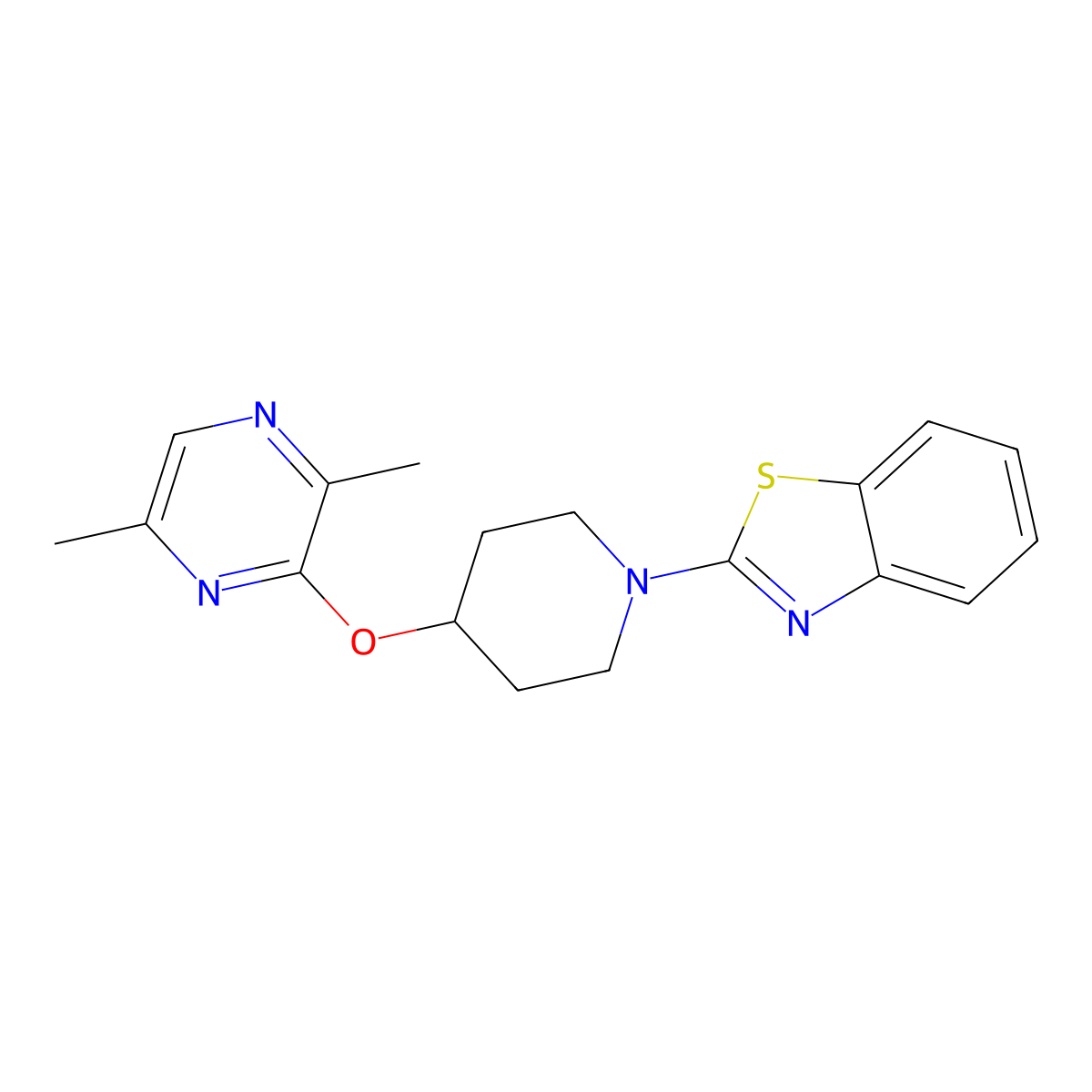 2-{4-[(3,6-Dimethylpyrazin-2-yl)oxy]piperidin-1-yl}-1,3-benzothiazole molecular structure, CAS 2741922-92-7