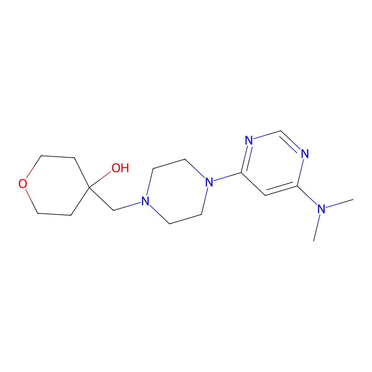 4-({4-[6-(Dimethylamino)pyrimidin-4-yl]piperazin-1-yl}methyl)oxan-4-ol molecular structure, CAS 2741922-94-9