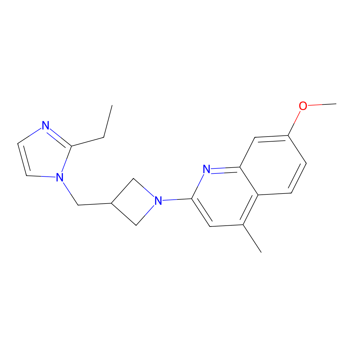 2-{3-[(2-ethyl-1H-imidazol-1-yl)methyl]azetidin-1-yl}-7-methoxy-4-methylquinoline molecular structure, CAS 2741922-95-0