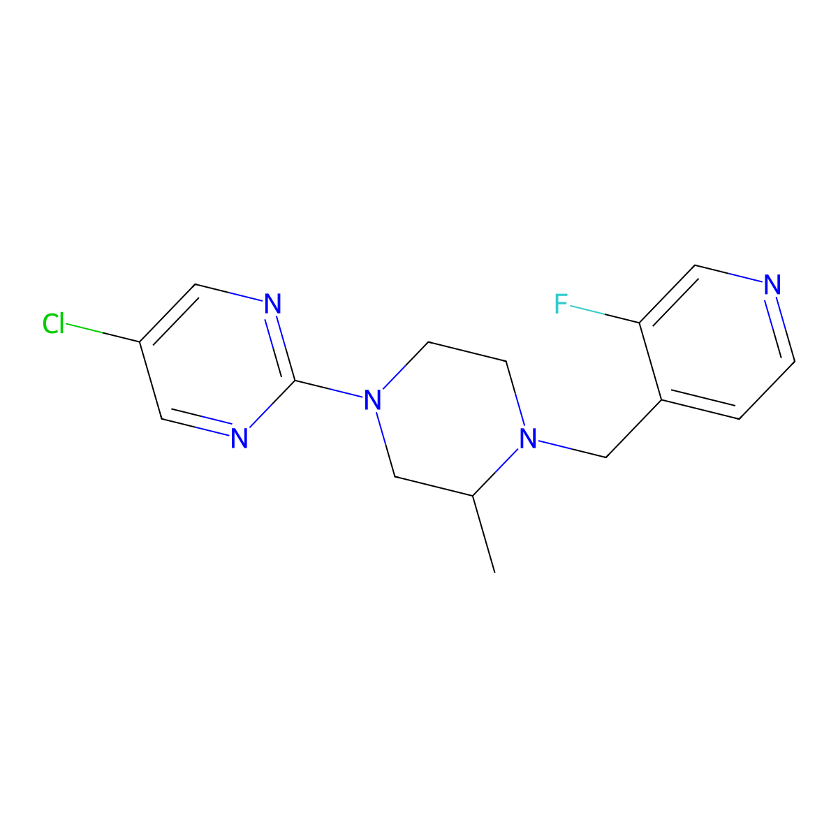 5-Chloro-2-{4-[(3-fluoropyridin-4-yl)methyl]-3-methylpiperazin-1-yl}pyrimidine molecular structure, CAS 2741922-96-1