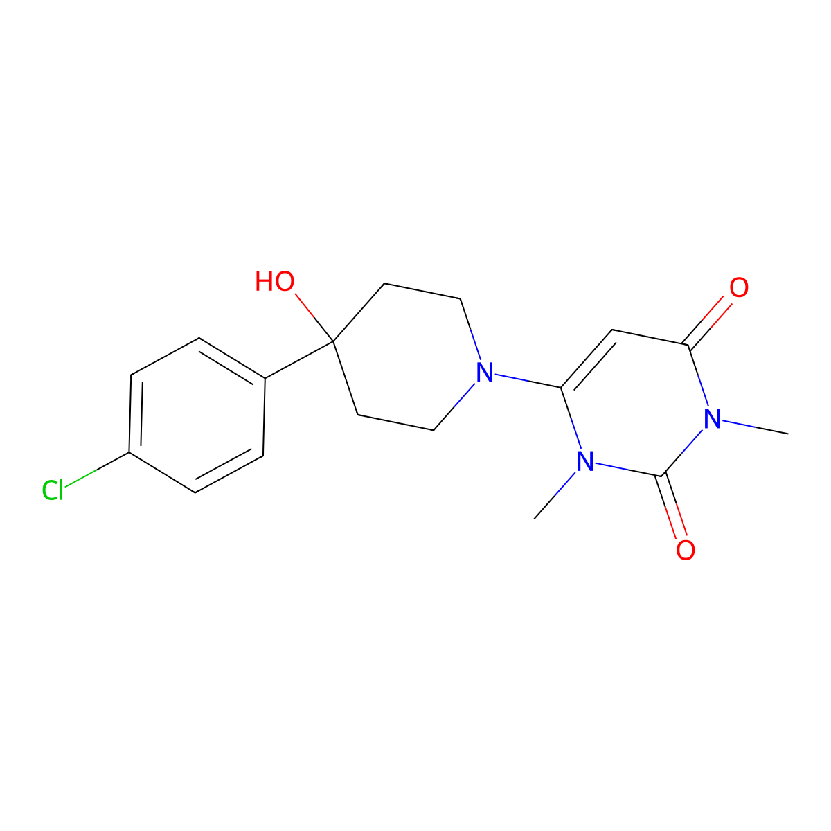 6-[4-(4-Chlorophenyl)-4-hydroxypiperidin-1-yl]-1,3-dimethyl-1,2,3,4-tetrahydropyrimidine-2,4-dione molecular structure, CAS 2741922-98-3
