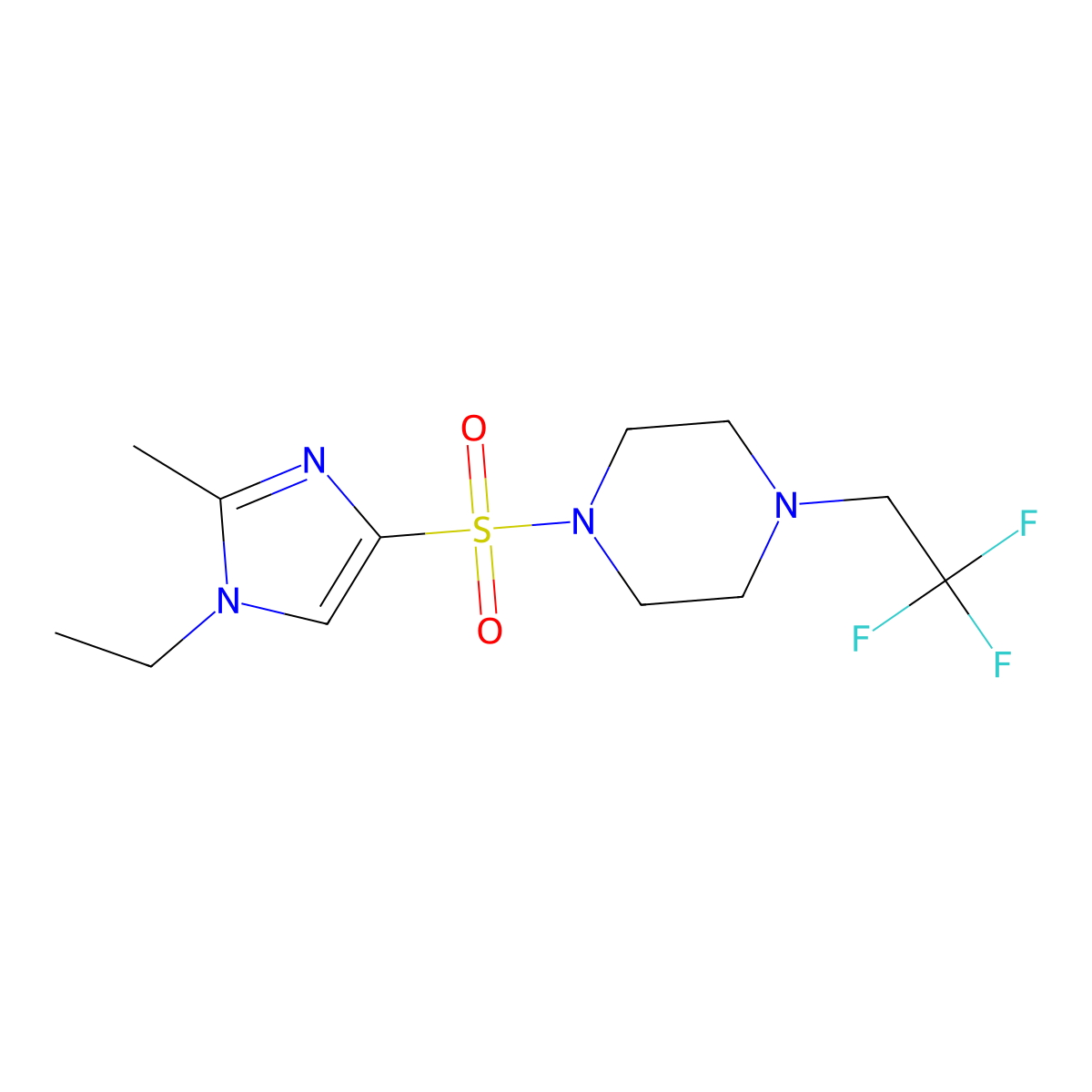 1-[(1-ethyl-2-methyl-1H-imidazol-4-yl)sulfonyl]-4-(2,2,2-trifluoroethyl)piperazine molecular structure, CAS 2741923-01-1