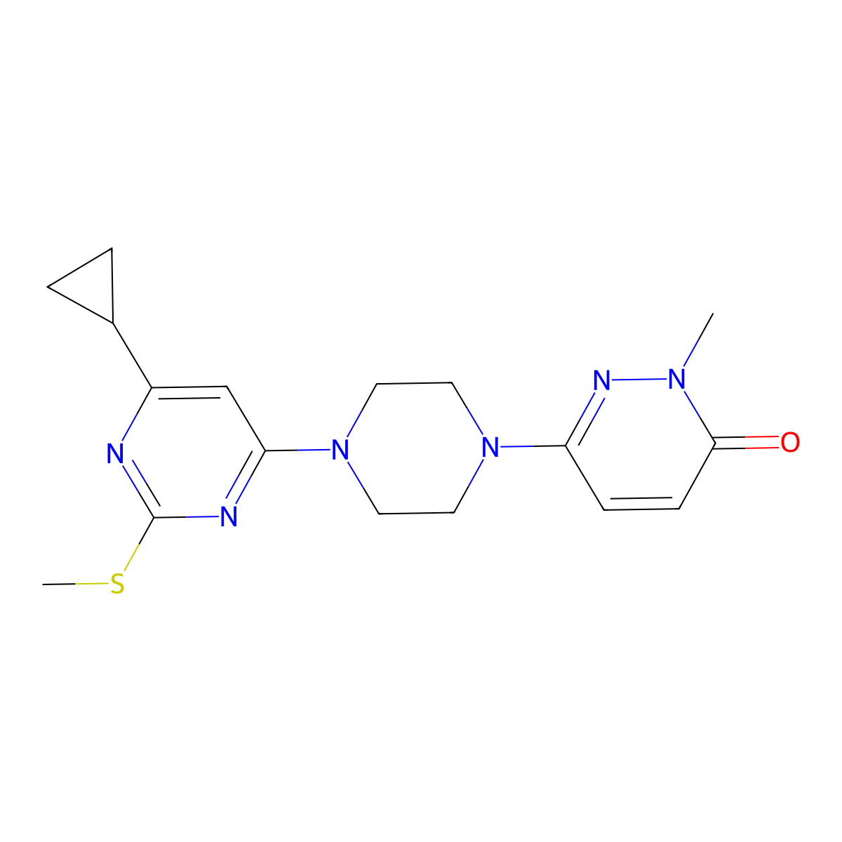 6-{4-[6-Cyclopropyl-2-(methylsulfanyl)pyrimidin-4-yl]piperazin-1-yl}-2-methyl-2,3-dihydropyridazin-3-one molecular structure, CAS 2741923-02-2