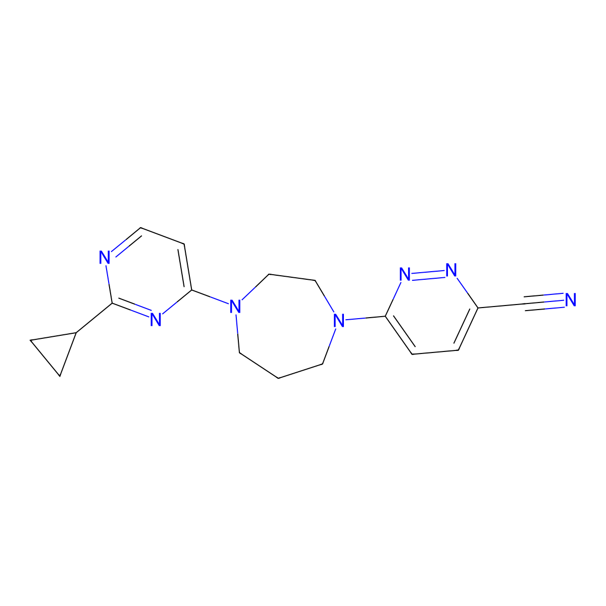 6-[4-(2-Cyclopropylpyrimidin-4-yl)-1,4-diazepan-1-yl]pyridazine-3-carbonitrile molecular structure, CAS 2741923-04-4