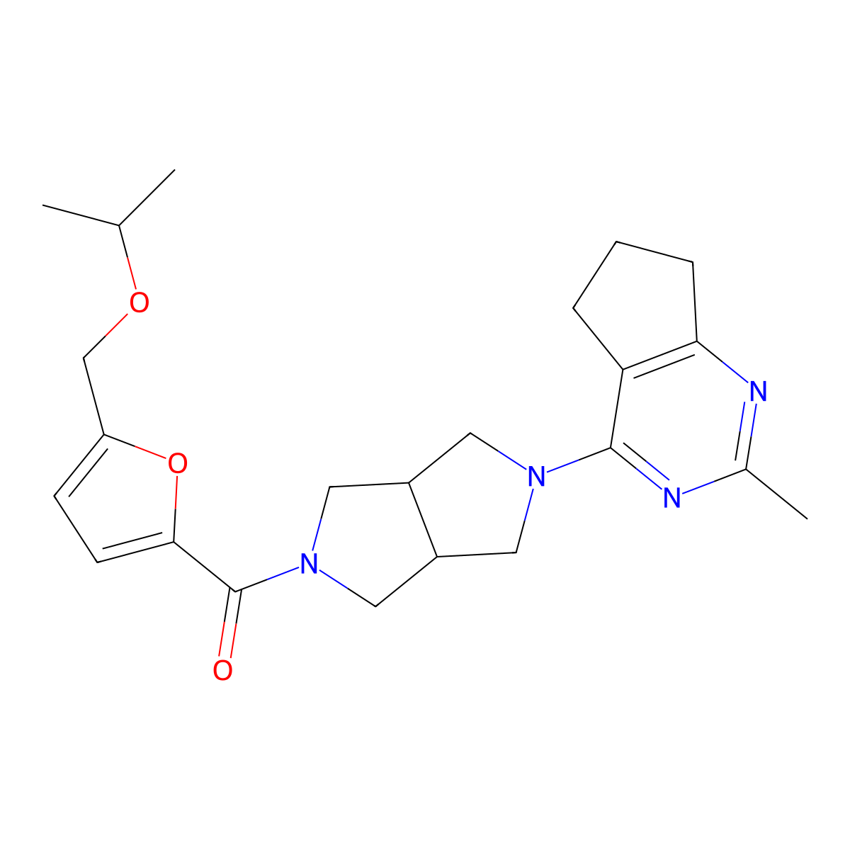 2-{2-methyl-5H,6H,7H-cyclopenta[d]pyrimidin-4-yl}-5-{5-[(propan-2-yloxy)methyl]furan-2-carbonyl}-octahydropyrrolo[3,4-c]pyrrole molecular structure, CAS 2741923-08-8