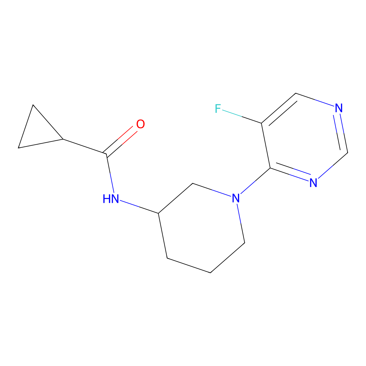 N-[1-(5-fluoropyrimidin-4-yl)piperidin-3-yl]cyclopropanecarboxamide molecular structure, CAS 2741923-09-9