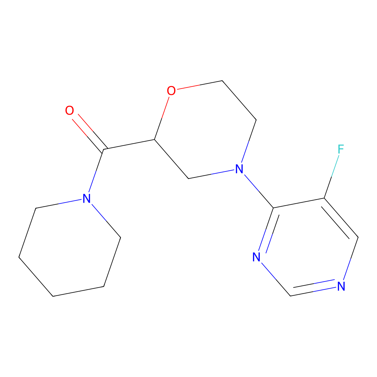 4-(5-Fluoropyrimidin-4-yl)-2-(piperidine-1-carbonyl)morpholine molecular structure, CAS 2741923-12-4