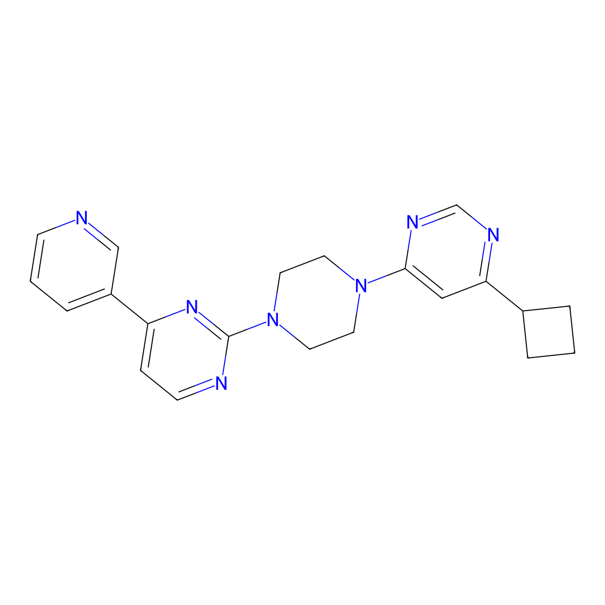 2-[4-(6-Cyclobutylpyrimidin-4-yl)piperazin-1-yl]-4-(pyridin-3-yl)pyrimidine molecular structure, CAS 2741923-14-6