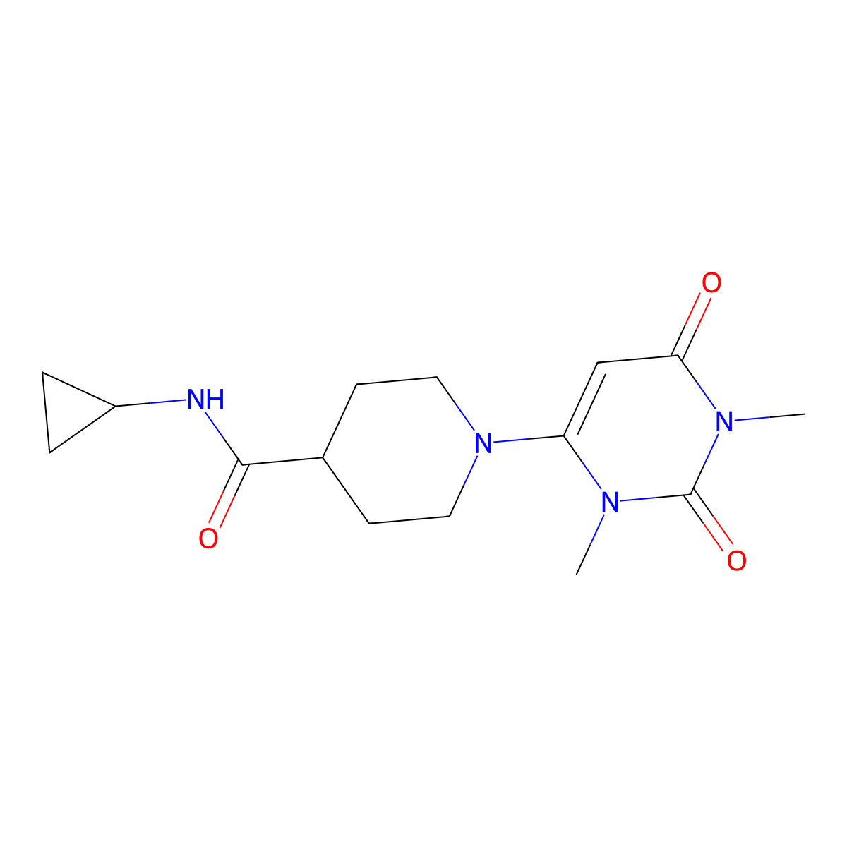 N-cyclopropyl-1-(1,3-dimethyl-2,6-dioxopyrimidin-4-yl)piperidine-4-carboxamide molecular structure, CAS 2741923-17-9