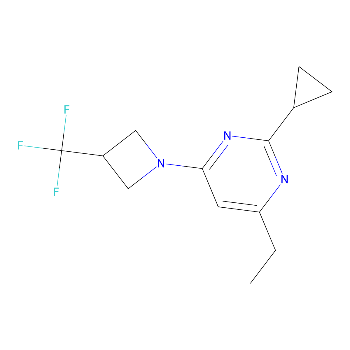 2-Cyclopropyl-4-ethyl-6-[3-(trifluoromethyl)azetidin-1-yl]pyrimidine molecular structure, CAS 2741923-18-0