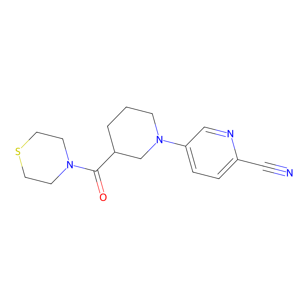 5-[3-(Thiomorpholine-4-carbonyl)piperidin-1-yl]pyridine-2-carbonitrile molecular structure, CAS 2741923-22-6