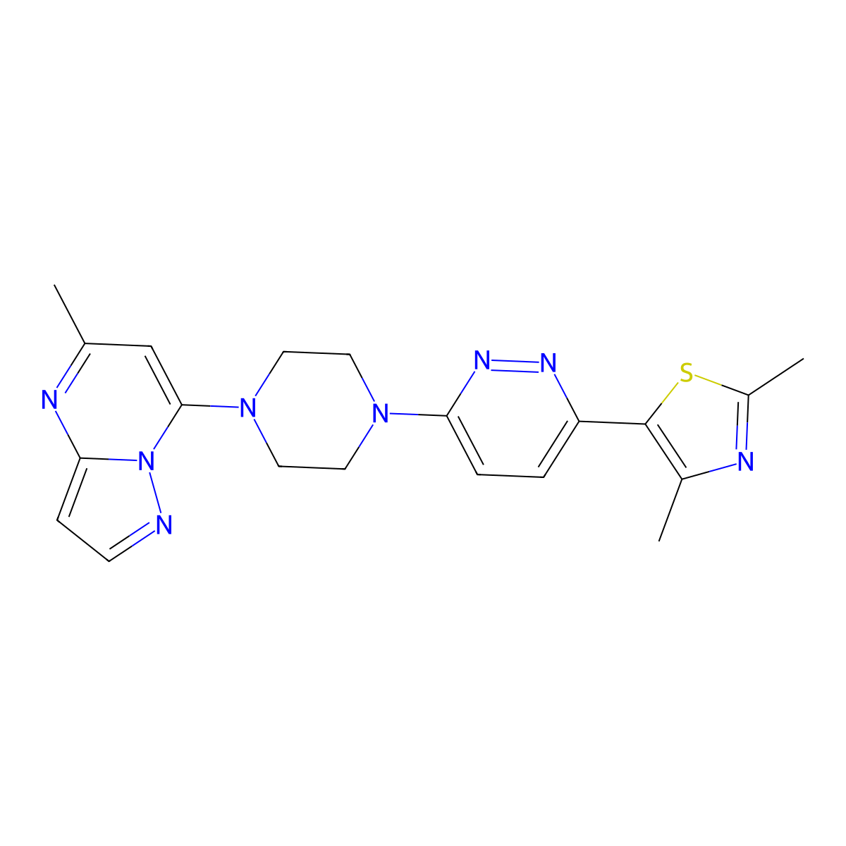 3-(2,4-Dimethyl-1,3-thiazol-5-yl)-6-(4-{5-methylpyrazolo[1,5-a]pyrimidin-7-yl}piperazin-1-yl)pyridazine molecular structure, CAS 2741923-23-7
