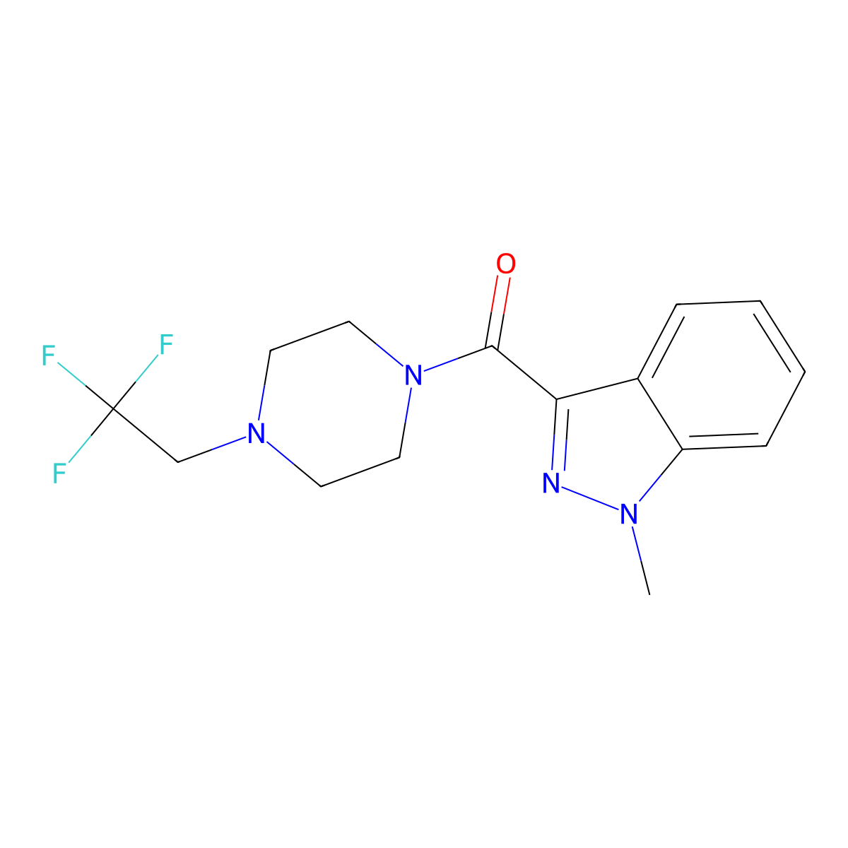 1-methyl-3-[4-(2,2,2-trifluoroethyl)piperazine-1-carbonyl]-1H-indazole molecular structure, CAS 2741923-25-9